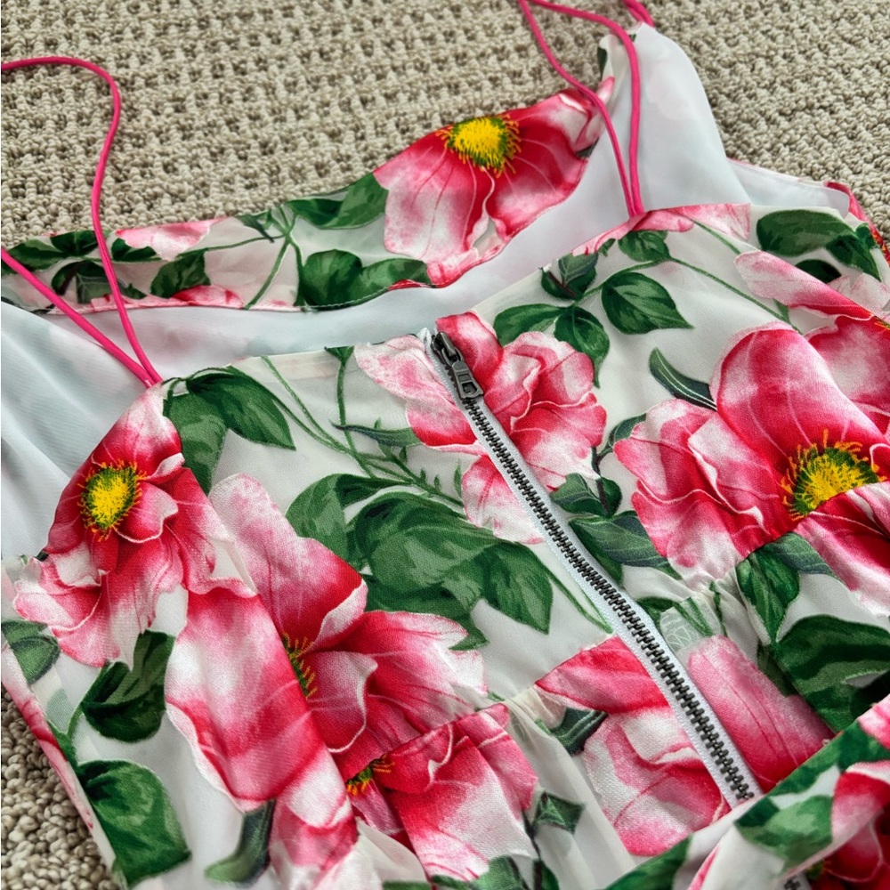 Floral Pink Midi Sundress with Tie Waist - Picture 8 of 9